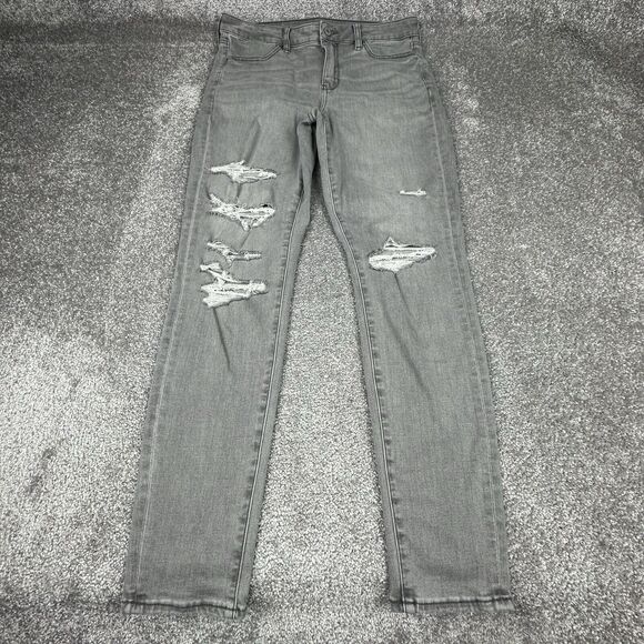 American Eagle Next Level Flex Jeans Womens 8 (32x30) Gray Distressed Flat Front - Picture 2 of 11